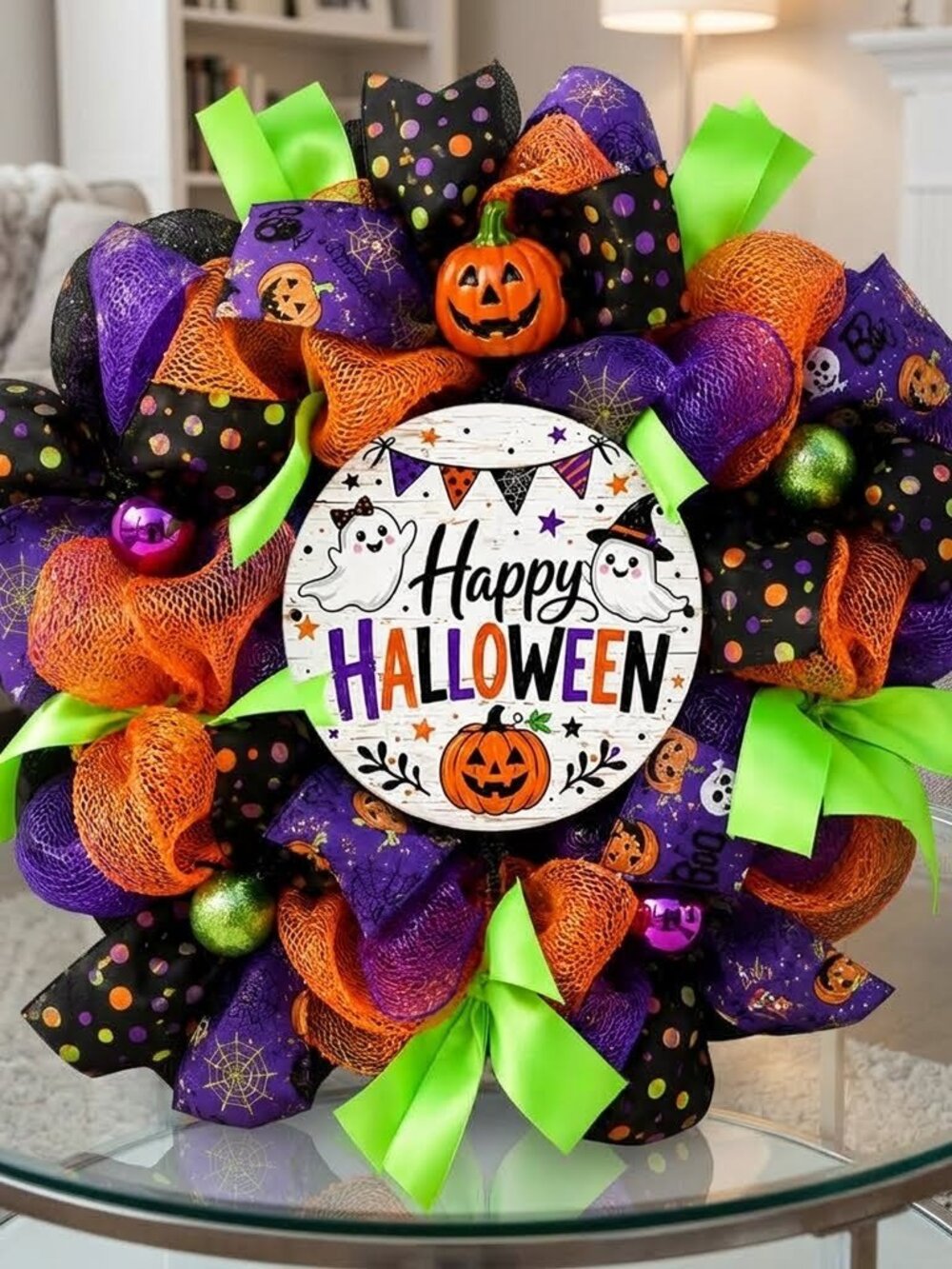 Halloween Wreath for Front Door with Happy Halloween Sign